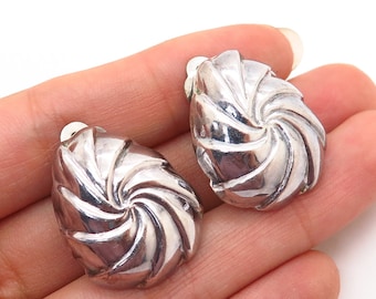 925 Sterling Silver Modernist Pinwheel Design Clip On Earrings