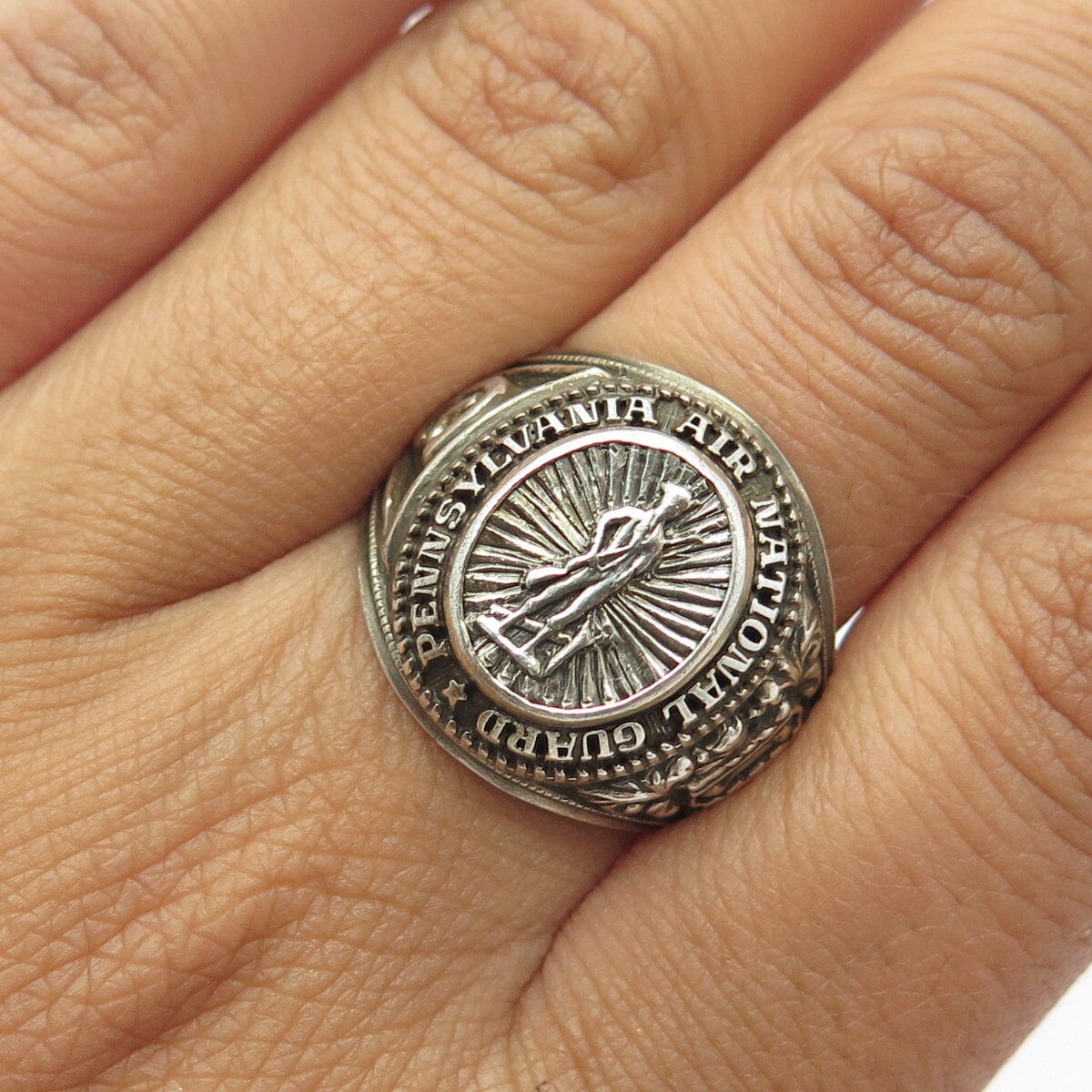 National Guard 米国 ヴィンテージ ミリタリー シグネット リング 925 Sterling Silver Vintage Pennsylvania Air National Guard