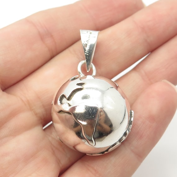 925 Sterling Silver Vintage Mexico Globe Harmony Ball Pendant Etsy