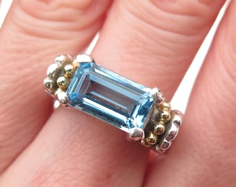 LAGOS Caviar 925 Sterling Silver 18K Gold Vintage Real Blue Topaz