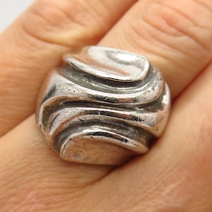 925 Sterling Silver Curved Ribbed Design Wide Ring Size 6 3/4