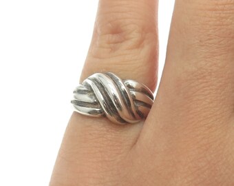 925 Sterling Silver Vintage Ribbed Crossover Ring Size 5