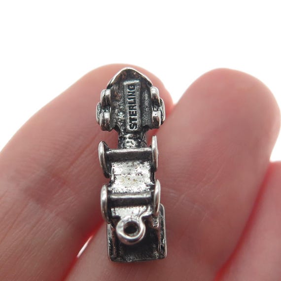 925 Sterling Silver Vintage Steam Train 3D Oxidized Pendant View 3