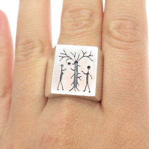 925 Sterling Silver Vintage Mexico Tree of Life Adam and Eve Ring 