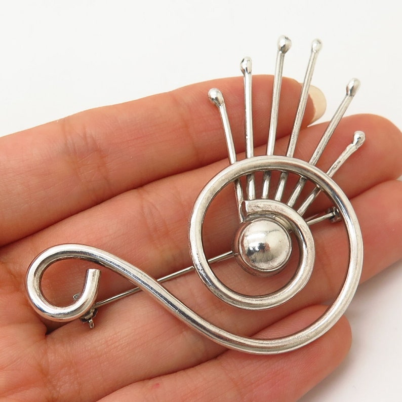 925 Sterling Silver Vintage Mexico Modernist Treble Clef Design Pin Brooch