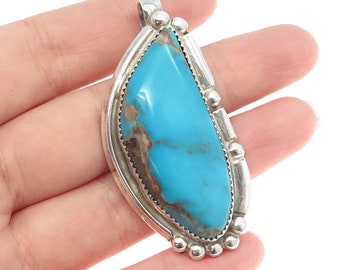 RICHARD HOSKIE NAVAJO Pendentif ancien pion en argent sterling turquoise Bisbee vintage