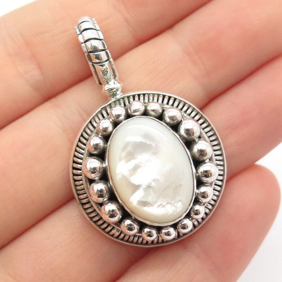 925 Sterling Silver Vintage Suarti Bali Real Mother of pearl Beaded Pendant Etsy