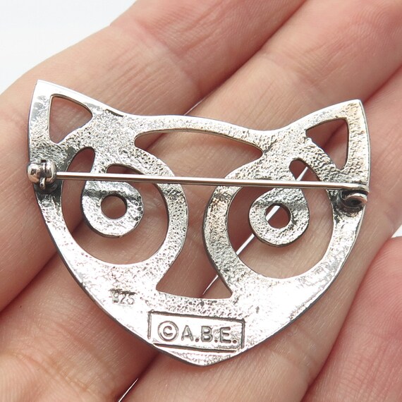 925 Sterling Silver Vintage A.B.E. Cat Pin Brooch - image 2