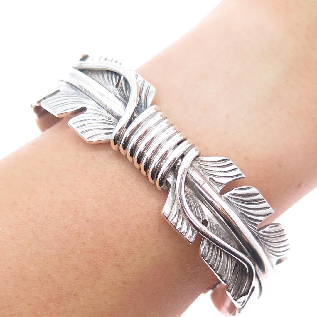 Mike Thomas Jr Navajo Old Pawn Sterling Silver Feather Adjustable