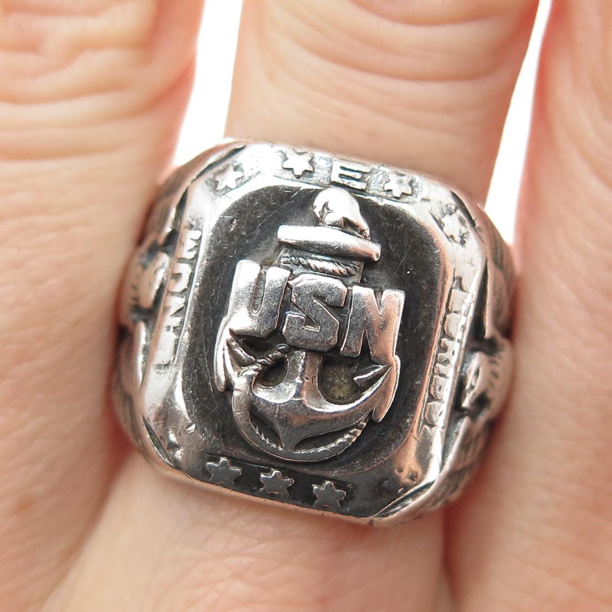 Vintage 925 Sterling Silver USN United States Navy Ring US