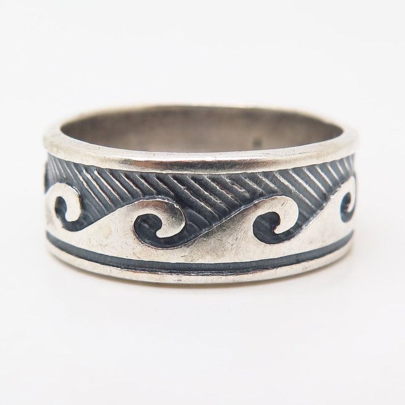 925 Sterling Silver Ocean Waves Design Band Ring Size 9 3/4 Etsy