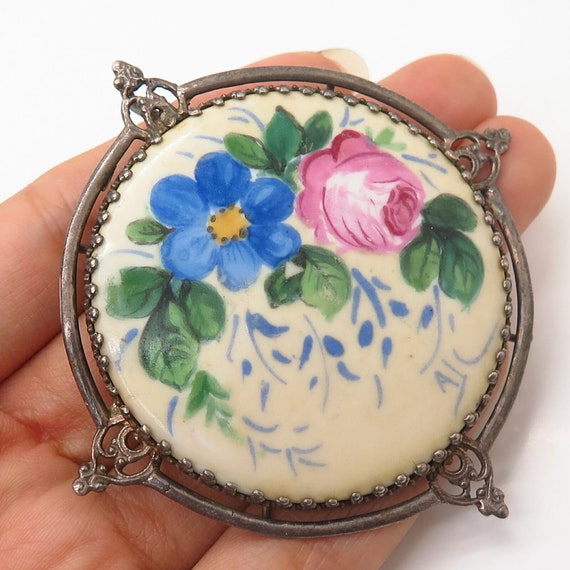 925 Sterling Silver Antique France Limoges Porcela