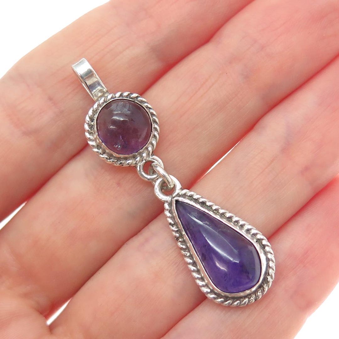 960 Silver Vintage RD Mexico Real Amethyst Teardrop Charm Pendant - Etsy