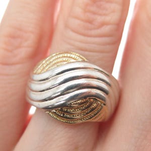 925 Sterling Silver 2-Tone Vintage Ribbed Modernist Ring Size 6
