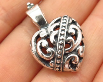 925 Sterling Silver Vintage Mexico Swirl Design Heart Pendant