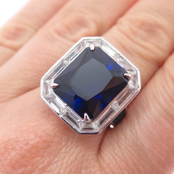 925 Sterling Silver Lab-created Sapphire & Real White Topaz  display picture 1