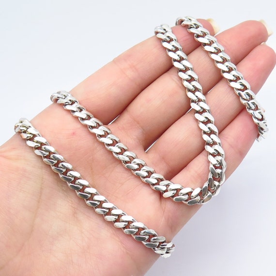 925 Sterling Silver Vintage Cuban Chain Necklace … - image 1