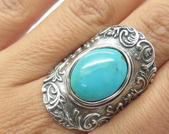 OR PAZ PZ 925 Sterling Silver Vintage Real Turquoise Statement Ring Size 9