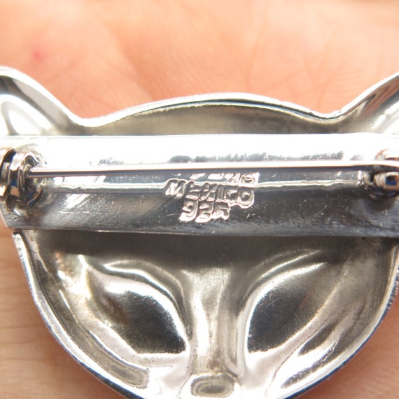 925 Sterling Silver Vintage Mexico Cat / Kitty Pi… - image 5