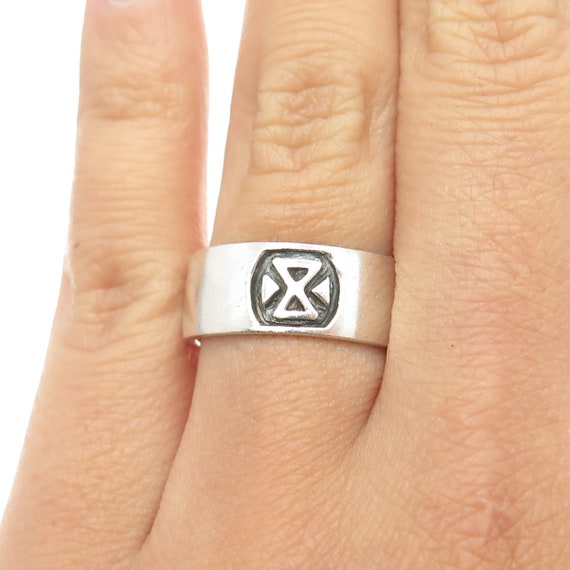 925 Sterling Silver Vintage Viking Rune Band Ring Size 7.25