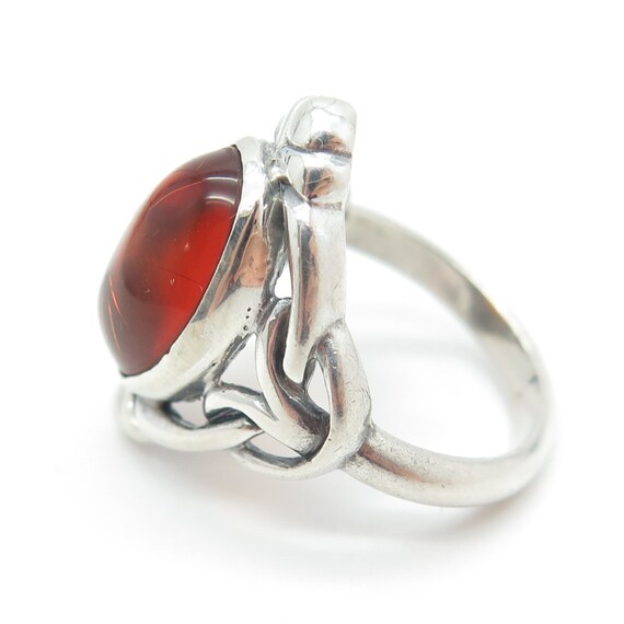 925 Sterling Silver Vintage Real Amber Knot Ring … - image 4