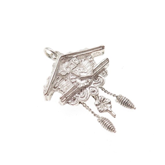 800 Silver Vintage European Cuckoo Clock Mini Charm Pendant View 6