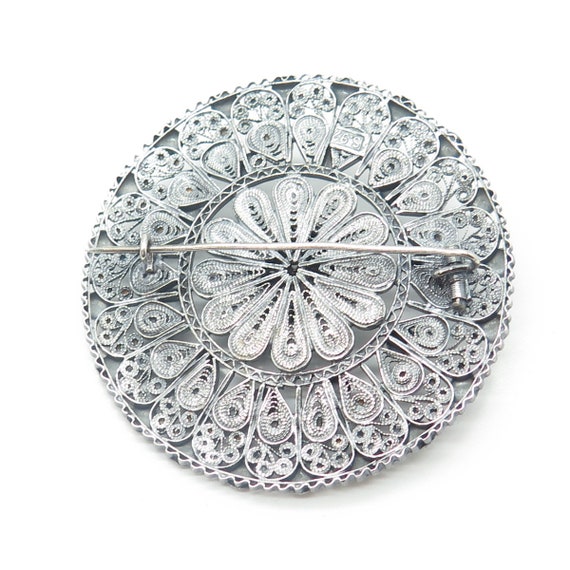 925 Sterling Silver Antique Art Deco Filigree Pin… - image 7