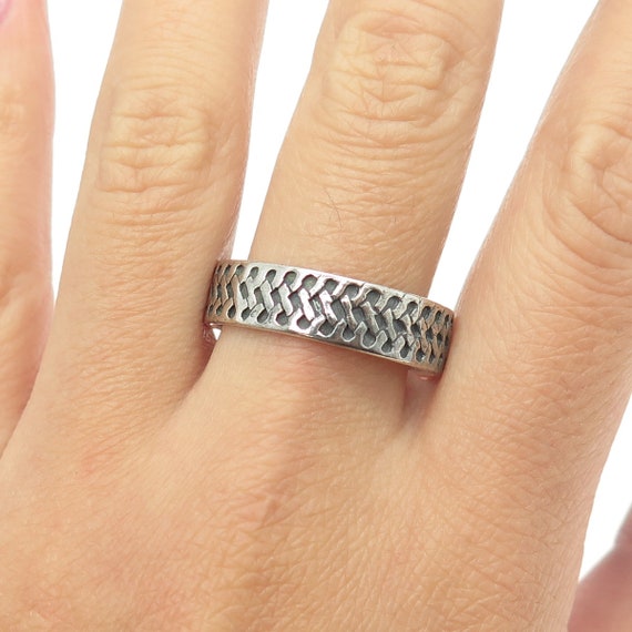 925 Sterling Silver Vintage Woven Band Oxidized R… - image 1