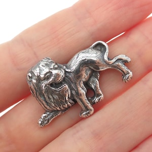 925 Sterling Silver Vintage Lion Oxidized Pin Brooch