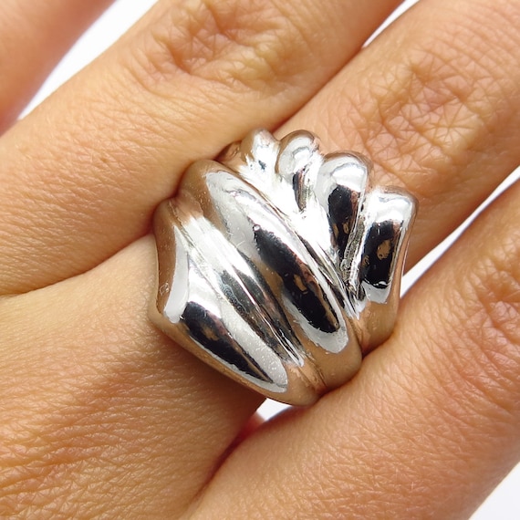 925 Sterling Silver Vintage HAN Ribbed Wide Ring … - image 1