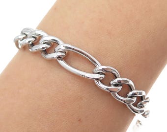 925 Sterling Silver Vintage Italy Figaro Link Bracelet 8.5