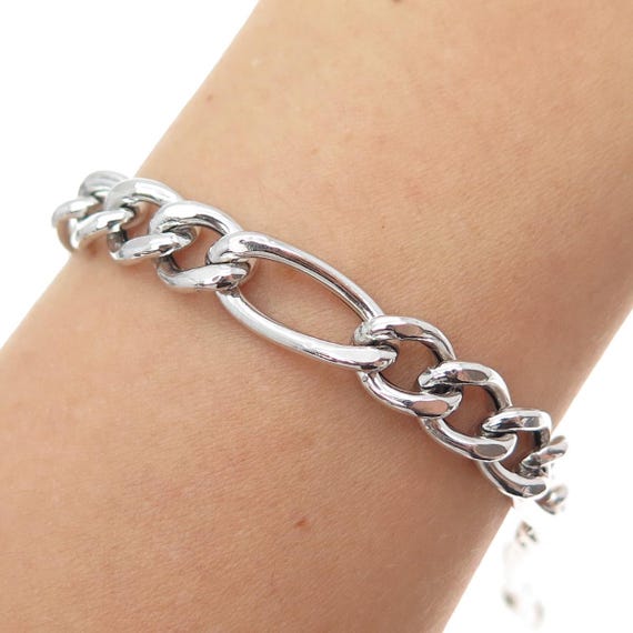 925 Sterling Silver Vintage Italy Figaro Link Bracelet 8.5