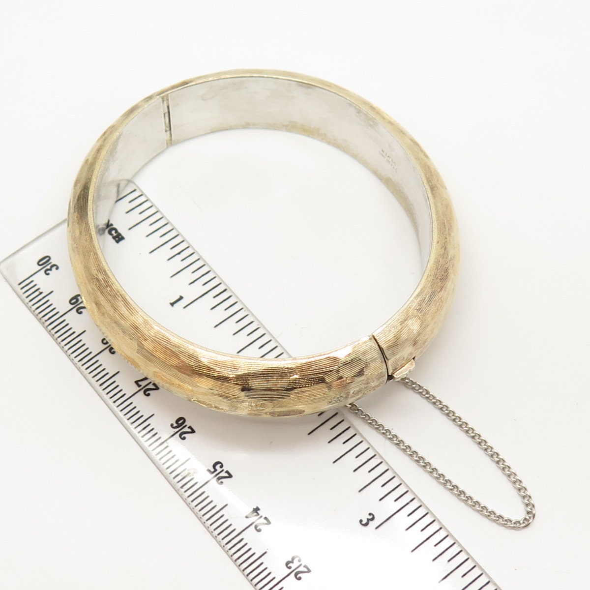 925 Sterling Silver Gold Plated Vintage Textured Hinged Bangle