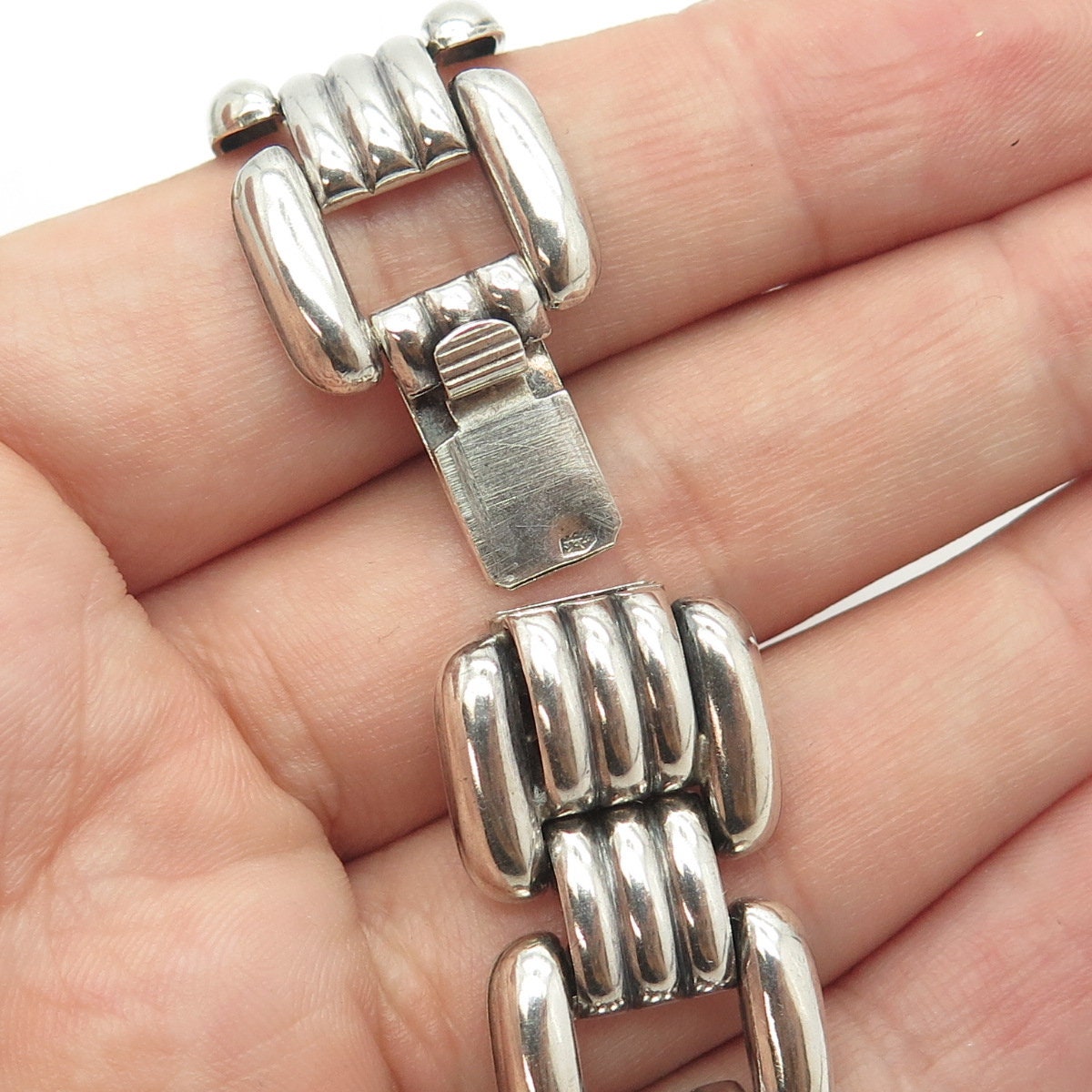 アンティークプレート 835 Silver Antique Art Deco Panther Link Bracelet 7.5