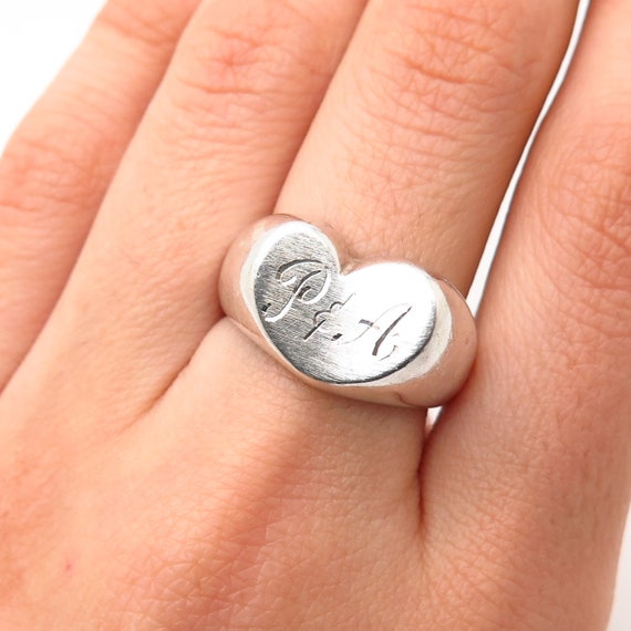 925 Sterling Silver Concave Heart Design Ring Siz… - image 1
