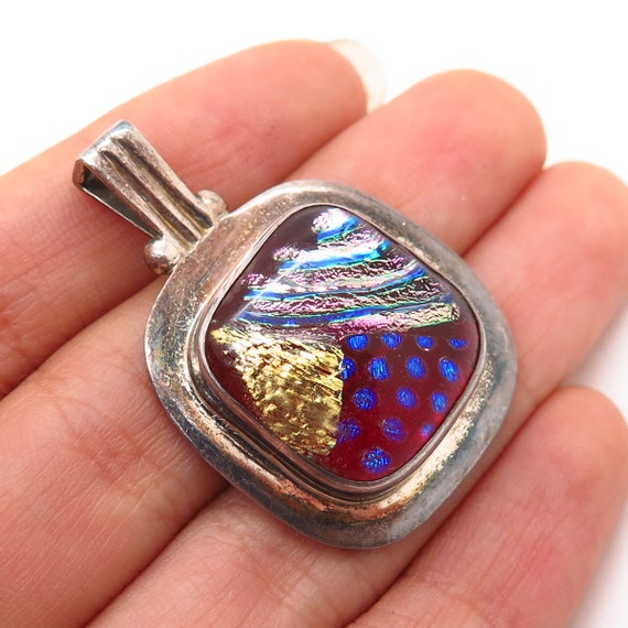 950 Silver Real Dichroic Glass Slide Pendant