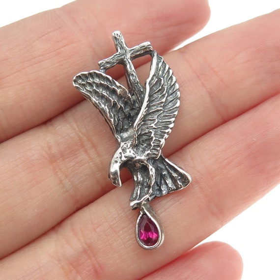 925 Sterling Silver Vintage Real Ruby Eagle and C… - image 1