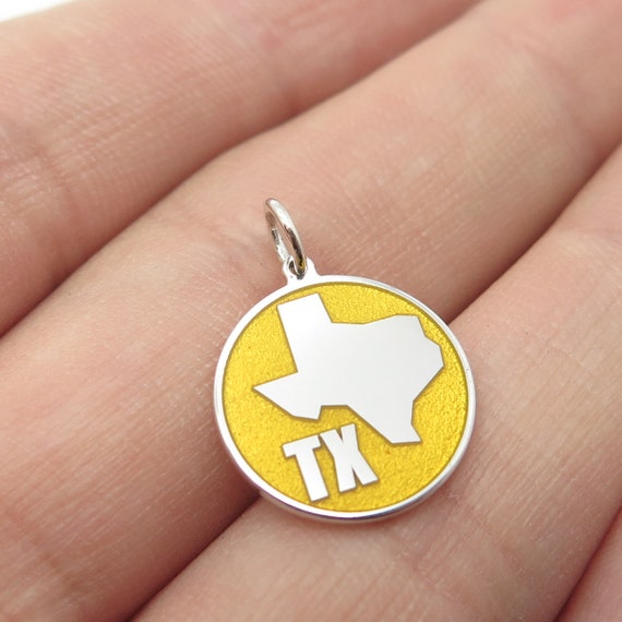 925 Sterling Silver Yellow Enamel Texas Lone Star… - image 1