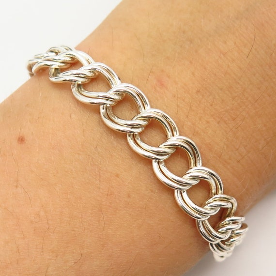 925 Sterling Silver Italy Double Cable Link Bracelet 7 925 Sterling Silver Italy Double Cable Link Bracelet 7