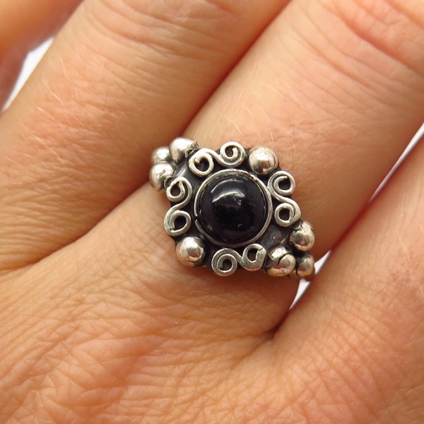 925 Sterling Silver Vintage Mexico Violet Goldstone Glass Ring Size 7 1/4