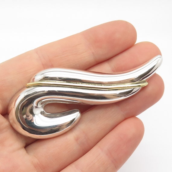 925 Sterling Silver 2-Tone Vintage Mexico Swirl P… - image 1