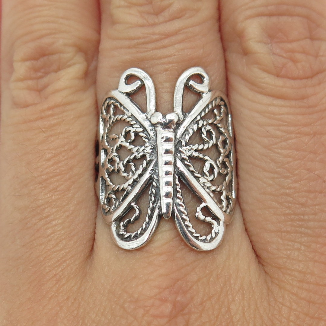 925 Sterling Silver Vintage Butterfly Filigree Ring Size 8.75 Etsy