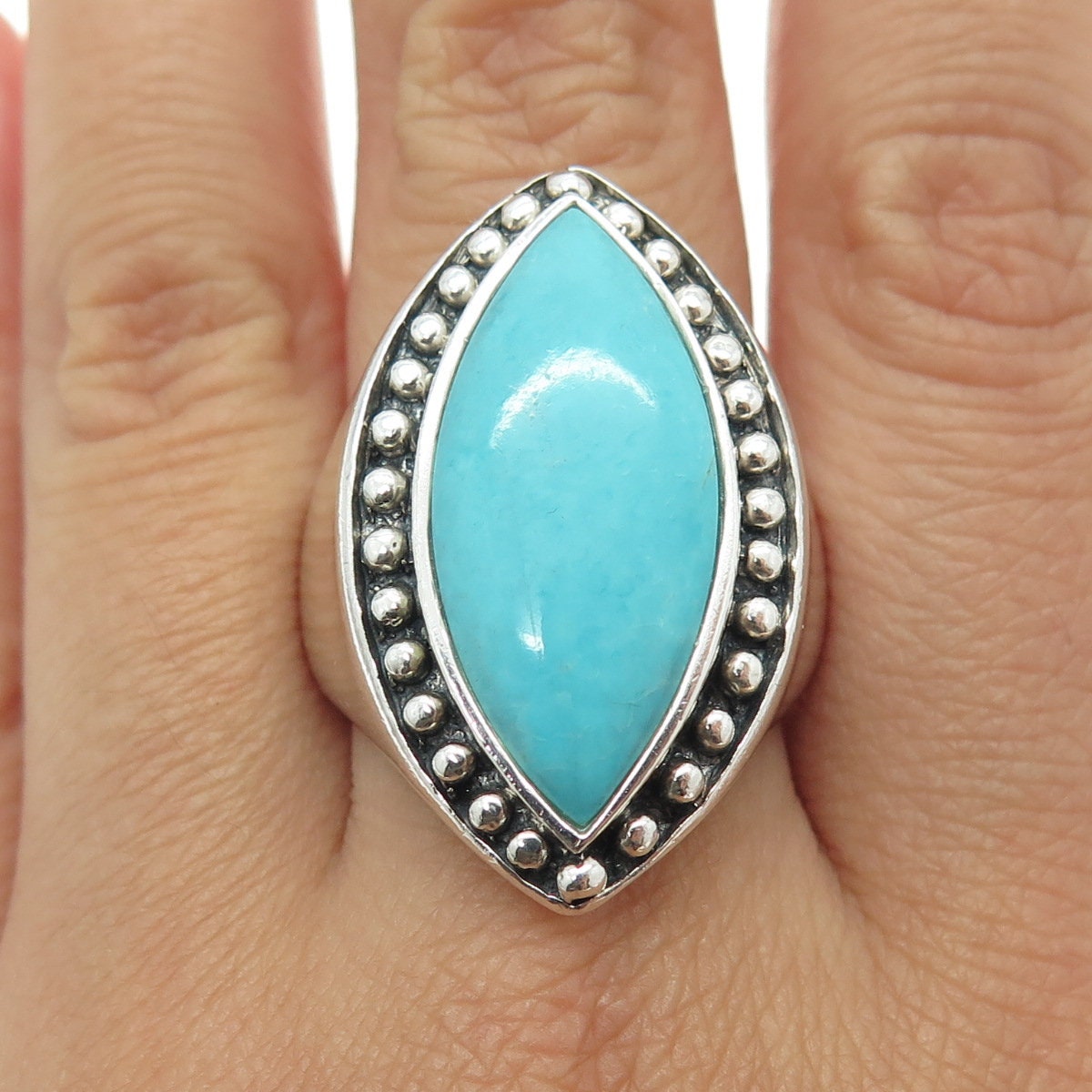 SALLY C Treasures 925 Sterling Silver Vintage Real Turquoise Ring