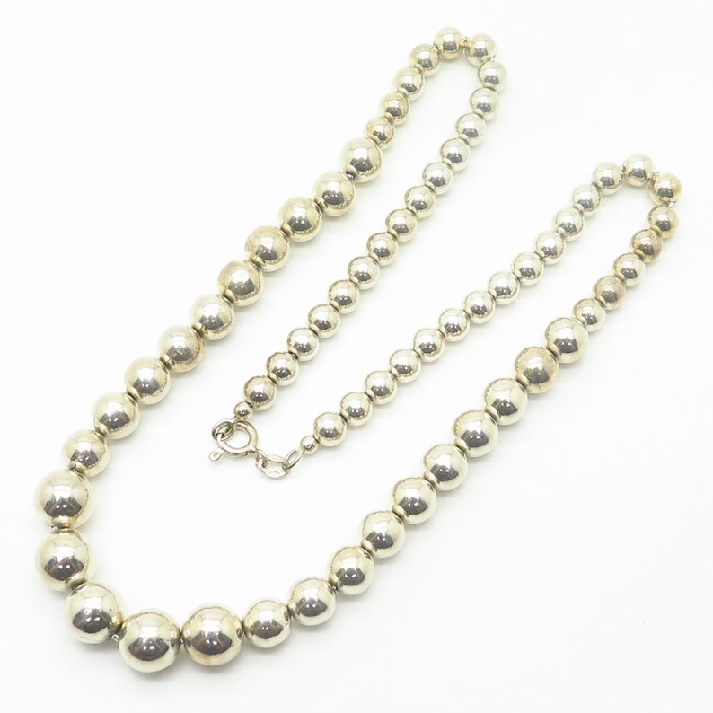 Italy 925 Sterling Silver Graduated Bead Chain Necklace 17