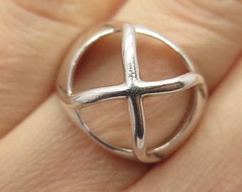 925 Sterling Silver Vintage Crossover Ring Size 7