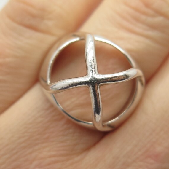 925 Sterling Silver Vintage Crossover Ring Size 7 - image 1