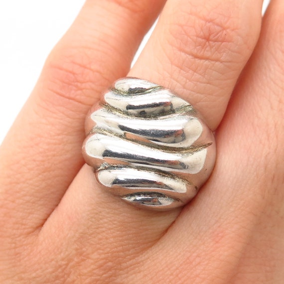 925 Sterling Silver Ribbed Design Puffy Ring Size… - image 1