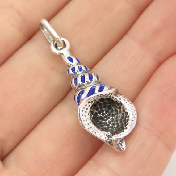 800 Silver Vintage Enamel Shell Pendant - image 1