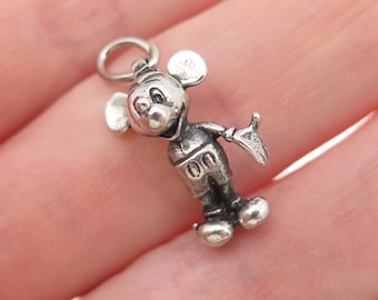 925 Sterling Silver Vintage Mickey Mouse Oxidized 3D Mini Charm Pendant