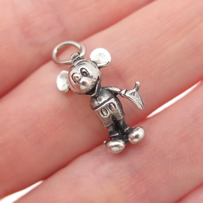 925 Sterling Silver Vintage Mickey Mouse Oxidized 3D Mini Charm Pendant image 1